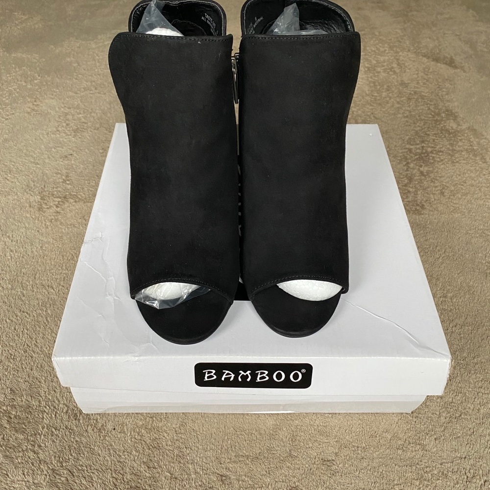 BAMBOO Suede Open Toe Bootie - Picture 4 of 8
